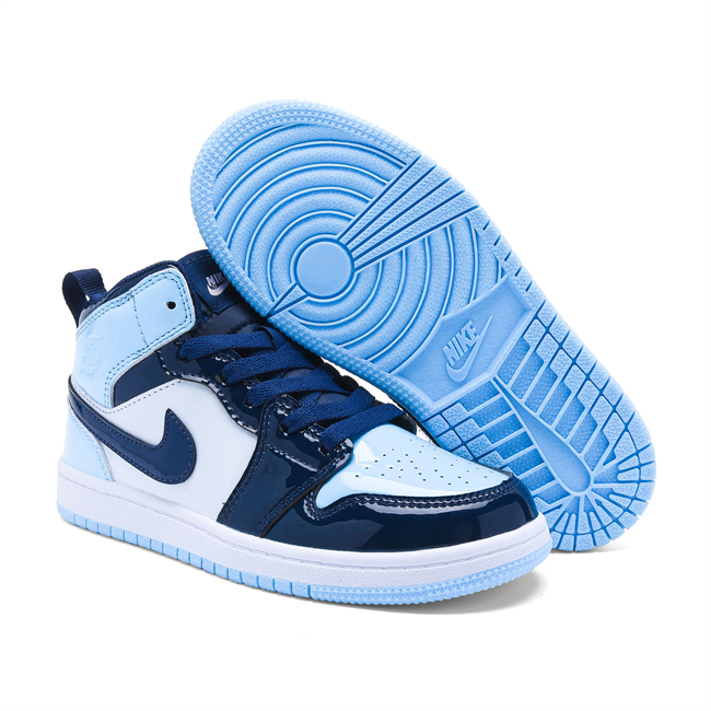 Youth Running Weapon Air Jordan 1 White/Blue/Navy Shoes 0167